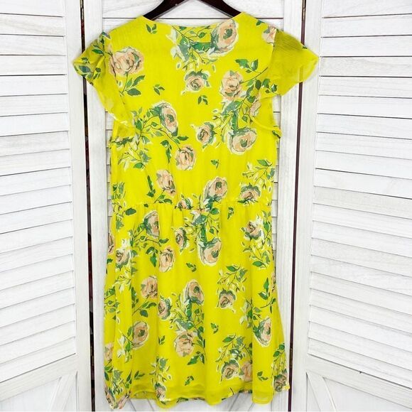 Prince & Fox Aeropostale Floral Ruffle Surplice Dress Yellow Peach Medium - Picture 9 of 13